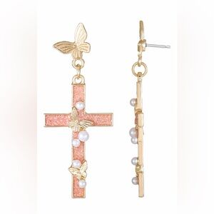 Way To Celebrate Easter Butterfly Cross Dangle Earrings